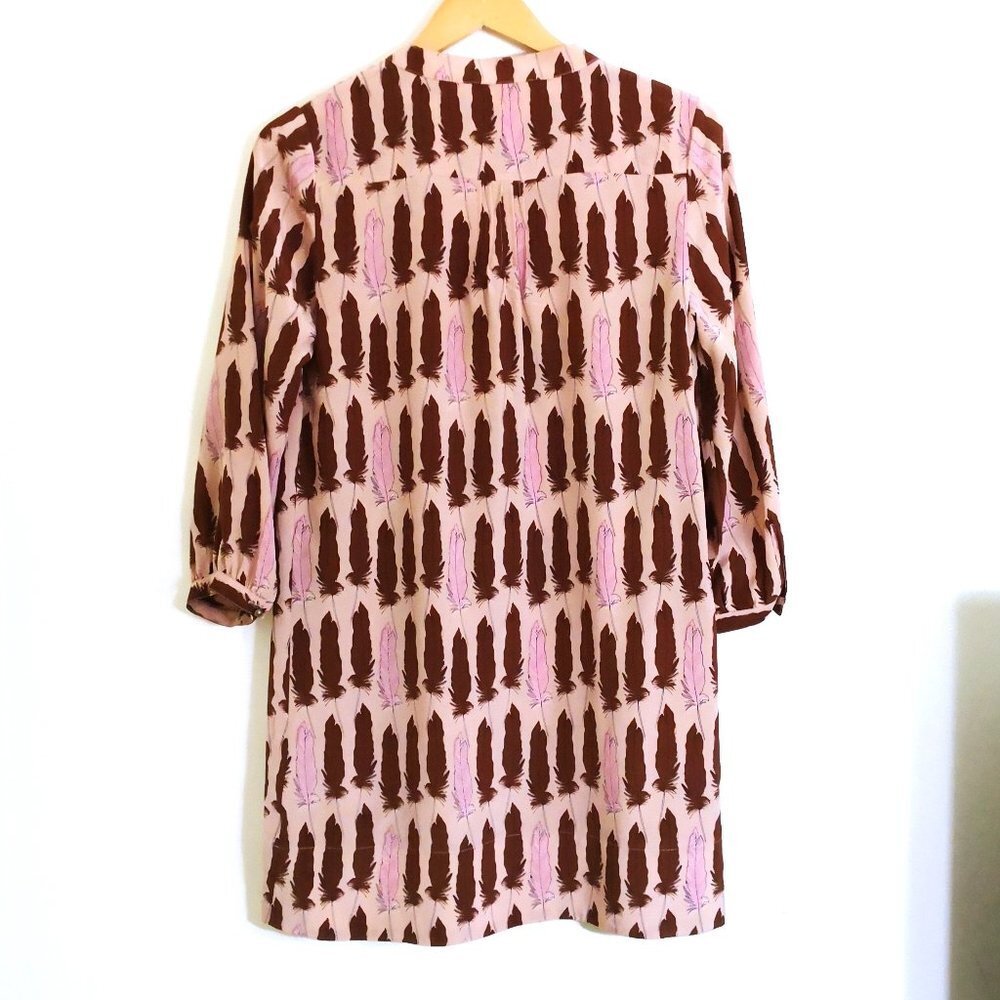 Fossil Riley 100% Silk Feather Pink Brown Button Tunic‎ Dress Size S - Picture 4 of 6